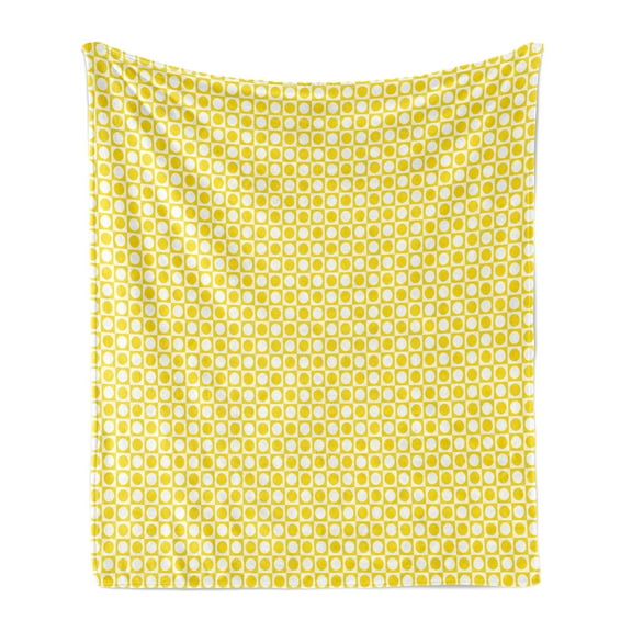 Yellow Soft Flannel Fleece Throw Blanket, Circles in Squares Dots Like Patterned Modern Cool Geometric Print, Cozy Plush for Indoor and Outdoor Use, 50" x 60", Yellow and White, by Ambesonne