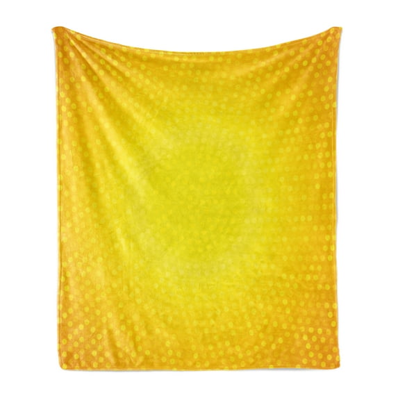 Yellow Soft Flannel Fleece Throw Blanket, Illustration Artwork with Ombre Style Circle in Shades of Yellow Dots, Cozy Plush for Indoor and Outdoor Use, 70" x 90", Merigold Yellow, by Ambesonne