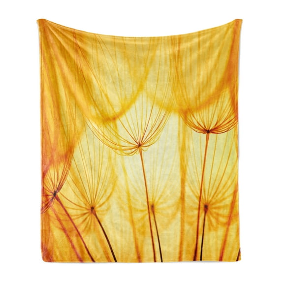 Yellow Soft Flannel Fleece Throw Blanket, Joy of Dandelion Flower with Garden in Hot Summer Time Themed Artwork, Cozy Plush for Indoor and Outdoor Use, 60" x 80", Merigold and White, by Ambesonne