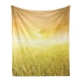 thumbnail image 1 of Yellow Soft Flannel Fleece Throw Blanket, Rice Field Farm and Sunset Countryside Agriculture Sun Rays Evening Cloudscape, Cozy Plush for Indoor and Outdoor Use, 70" x 90", Yellow Beige, by Ambesonne, 1 of 5