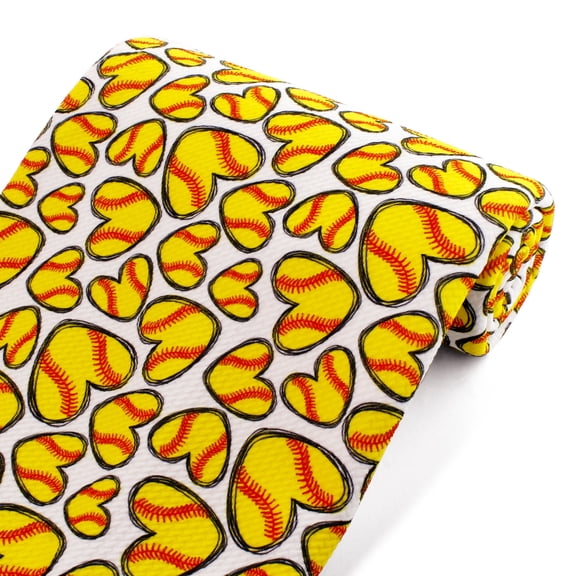 Yellow Softball Hearts Liverpool Bullet Fabric Textured Knit Jersey 6" Strip