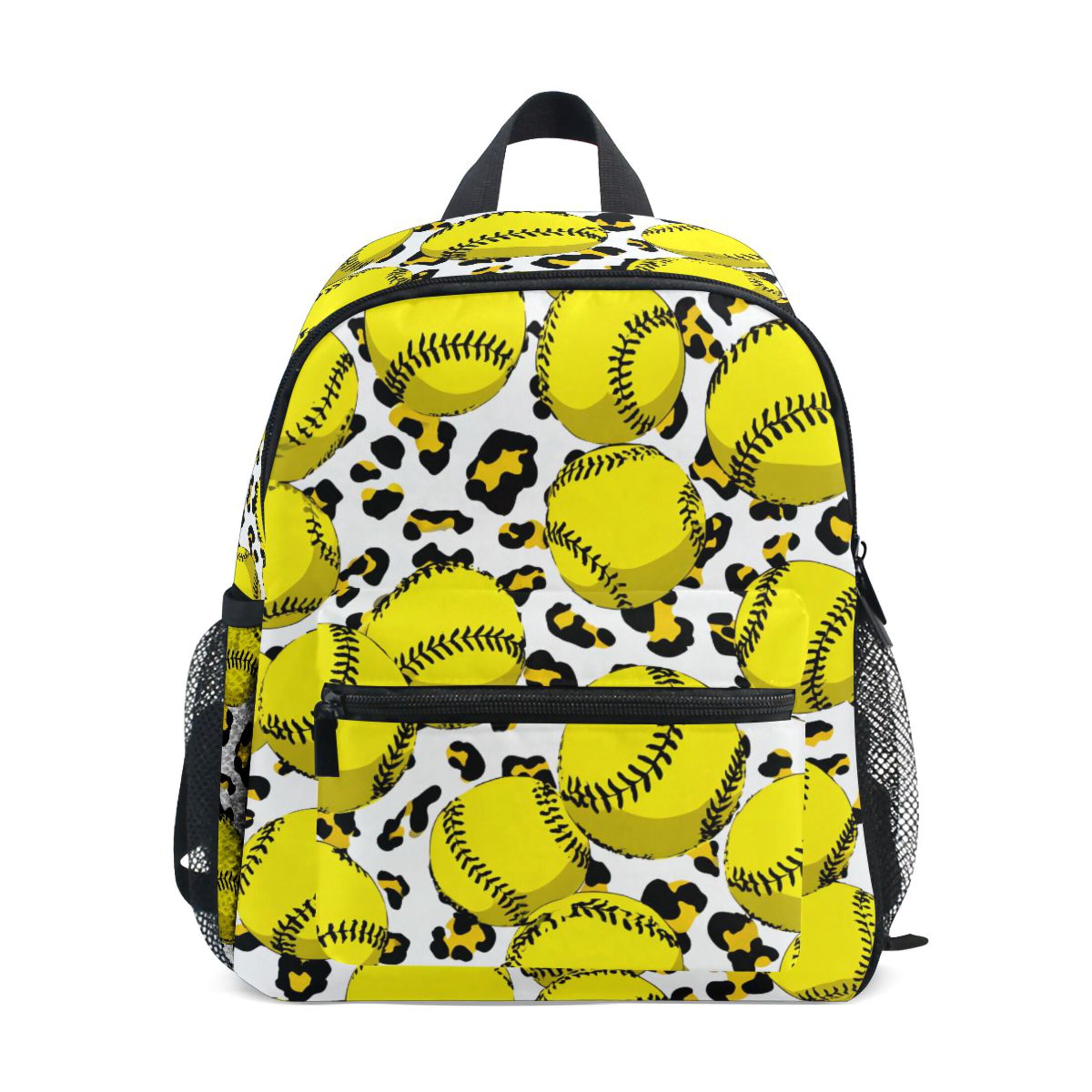 Yellow Softball Pattern Mini Backpack Cute Small Backpack with Chest Strap and Whistle Ages 3-8