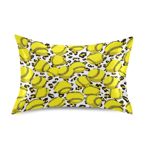Yellow Softball Pattern Pillowcase Queen Size 30''x20'' Satin Double-Sided Print Soft Wrinkle Resistant