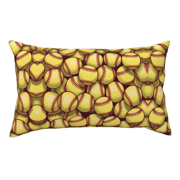 Yellow Softball Pattern Pillowcase With Zipper Closure Polyester Satin Pillow Cover For Hair 20" X 36"