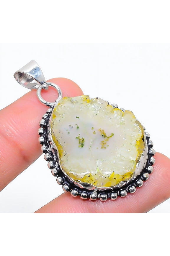 Yellow Solar Quartz Gemstone 925 Sterling Silver Jewelry Pendant 1.81"