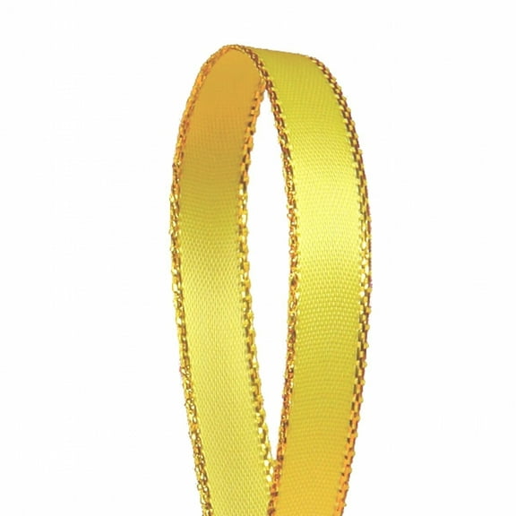 Yellow Solid Color 3/8-Inch Gold Edge Ribbon, 50-Yards