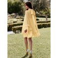 thumbnail image 1 of Yellow Solid Color Layered Stand Collar Elegant Long Sleeve Mini Dress, 1 of 8