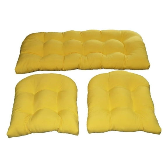 Yellow Solid Fabric Cushions for Wicker Loveseat Settee & 2 Matching Chair Cushions