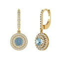 thumbnail image 1 of 1.63 ct Lever-Back Drop Dangle Earrings for Women | 5mm Round Cut Natural Aquamarine | 18K Yellow Gold, 1 of 5