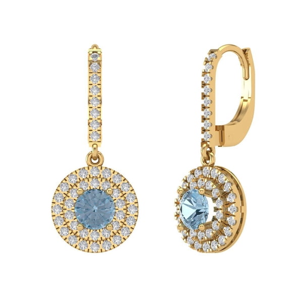 1.63 ct Lever-Back Drop Dangle Earrings for Women | 5mm Round Cut Natural Swiss Blue Topaz | 14K Yellow Gold