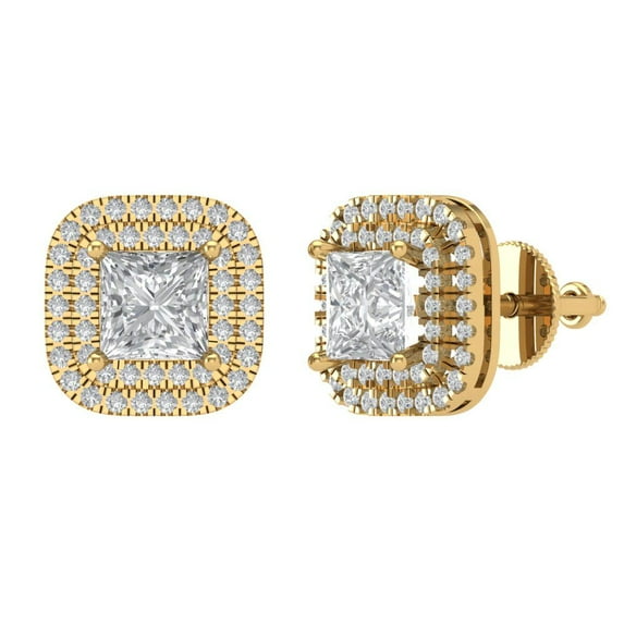 1.96 ct Screw-Back Stud Earrings for Women | 5mm Princess Cut Moissanite | 18K Yellow Gold