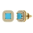 thumbnail image 1 of 1.96 ct Screw-Back Stud Earrings for Women | 5mm Princess Cut Simulated Turquoise | 18K Yellow Gold, 1 of 5