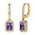 thumbnail image 1 of 5.8072 ct Lever-Back Drop Dangle Earrings for Women | 7.5X5.5mm Emerald Cut Simulated Alexandrite | 18K Yellow Gold, 1 of 5
