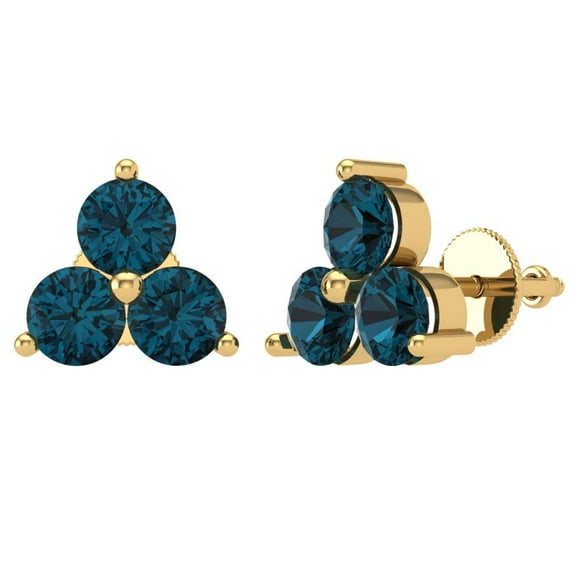 3 ct Screw-Back Stud Earrings for Women | 5.0mm Round Cut Natural London Blue Topaz | 18K Yellow Gold
