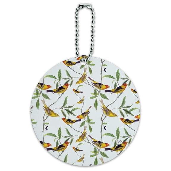 Yellow Song Birds Pattern Round Luggage ID Tag Card Suitcase Carry-On
