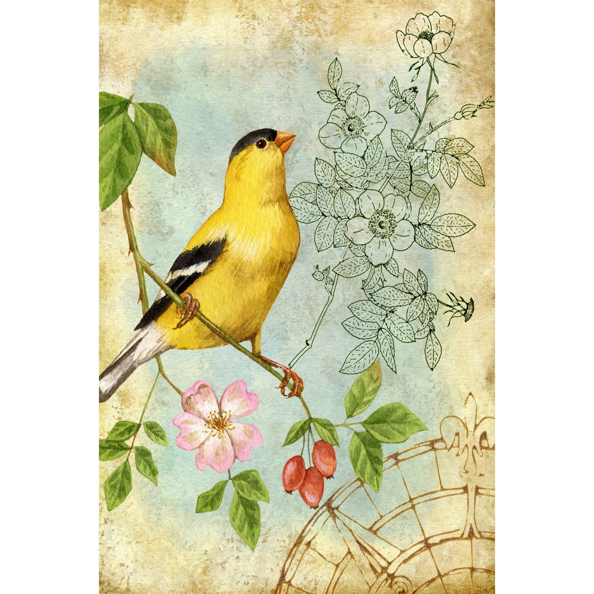 "Yellow Songbird" Painting Print on Wrapped Canvas