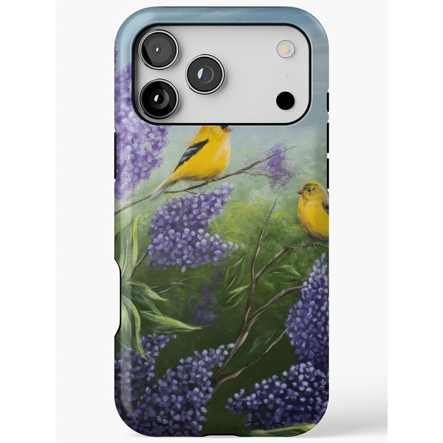 Yellow Songbirds and Purple Flowers Tough iPhone Case, Polycarbonate ...