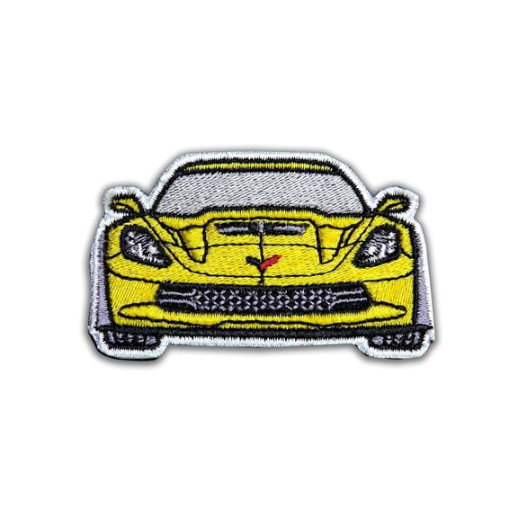 Yellow Sports Car Embroidered Patch Iron On And Sew On Auto Front View Applique For Jackets, Backpacks, Jeans And Hats Durable Stitch Design