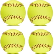 Yellow Sports Fastpitch Softballs, 11" Practice Softball Balls, Unmarked & Leather Covered Training Ball for Games, Practice and Training
