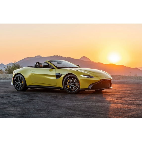 Yellow Sporty Car Aston Martin Vantage Roadster Wall Indoor - 24x36 Inch Laminated Poster - Stunning Detail and Bold Colors