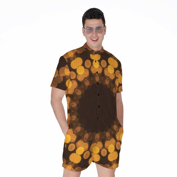 Yellow Spot Kaleidoscope Short Sleeve Men'S Rompers Casual Summer Jumpsuits Outfit