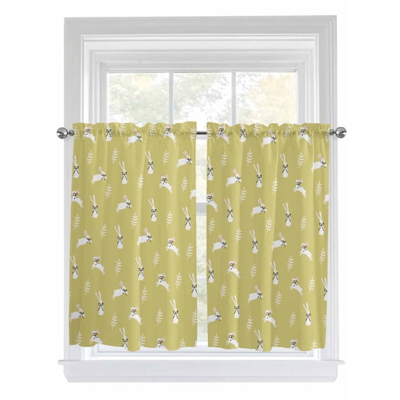 Yellow Spring Easter Living Room Curtains 2 Panel, Cute Bunny Botanical Cafe Window Treatment, Farmhouse Bedroom Bathroom Kitchen Curtains Drapes 104"x54"