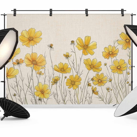 Yellow Spring Floral Backdrop for Photoshoot,Photography Photo Studio Background Wall Backdrop,Summer Botanical Rustic Daisy Back Drop Banner Panel for Portraits Wedding Party Live Streaming 12x8Ft