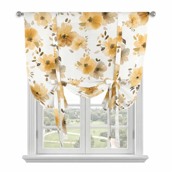 Yellow Spring Floral Balloon Curtains for Bedroom/Front Door/Bathroom, Elegant Flowers Summer Botanical Tie Up Curtains 63 Inch Length Light Filtering Kitchen Curtains Shades for Windows 46"x63"