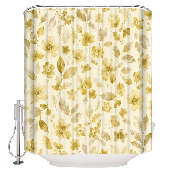 Yellow Spring Floral Bathroom Shower Curtains with 12 Hooks Polyester Waterproof Shower Curtain for Stalls and Bathtubs Summer Botanical Elegant Watercolor Decorative Bathroom Curtain 72x96 Inches