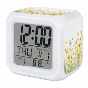 Yellow Spring Floral Digital Alarm Clock for Bedrooms,Smart LED Alarm Clock with 7 Color Changing Night Light,Meadow Wildflowers Summer Botanical Silent Wake Up Clocks for Sleep Study 3.2"x3.2"