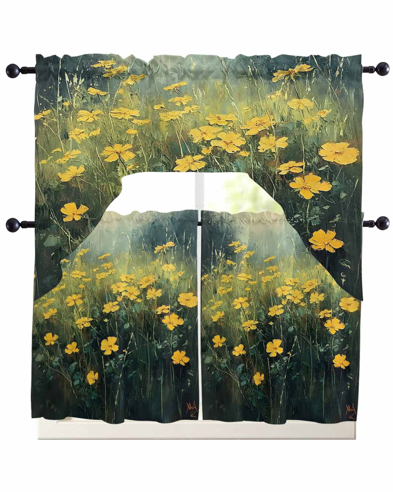Yellow Spring Floral Kitchen Curtains Swag Valance and Tier Curtains ...
