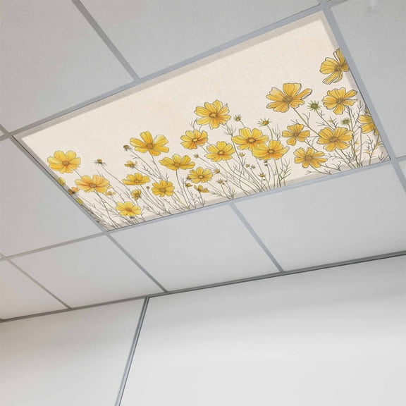 Yellow Spring Floral Magnetic Fluorescent Light Covers for Ceiling Lights 2x4Ft, Summer Botanical Rustic Daisy Office Classroom Kitchen Drop Ceiling Light Covers Lighting Filters Shade Panel 1 Pack