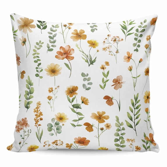 Yellow Spring Floral Pillow Covers 18x18 Inch Decorative Throw Pillow Cover, Flowers Leaves Elegant Pastoral Sofa Pillowcases Accent Cushion Case Home Decor Bedroom Living Room