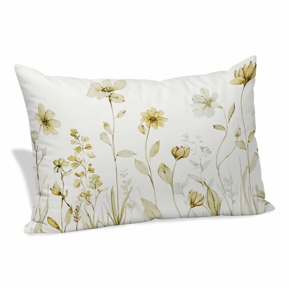 Yellow Spring Floral Pillow Covers, Linen Long Throw Pillow Case, Summer Flowers Botanical Elegant Holiday Pillow Protector Decorative Cushion Cover for Living Room/Bedroom 12" x 20"