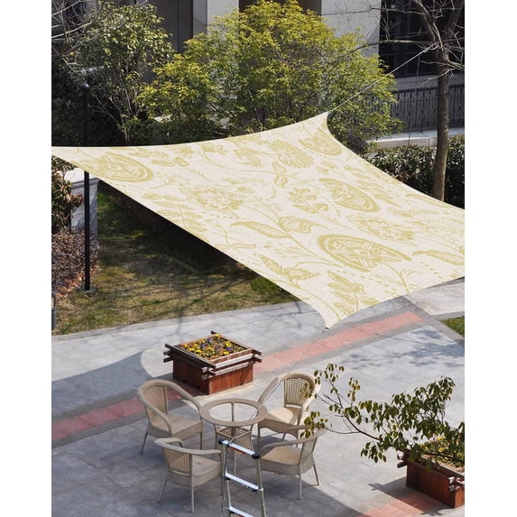 Yellow Spring Floral Sun Shade Sail 8'x10' Rectangle Outdoor Shade Canopy, Summer Botanical Farmhouse Porch Shades Outdoor Sun Blocking Screen, Sunshade Cloth Covers for Patio/Deck/Garden