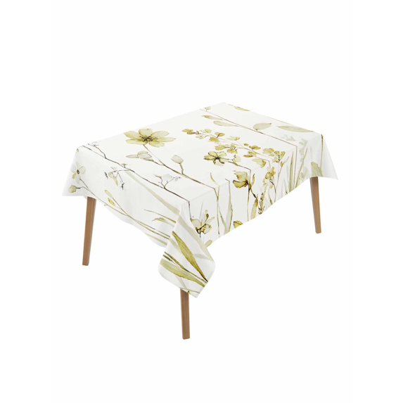 Yellow Spring Floral Table Cloth, Waterproof Tablecloth for Rectangle Tables, Summer Flowers Botanical Elegant Reusable Washable Fabric Table Cover for Restaurant Kitchen Dining Tables 60"x102"