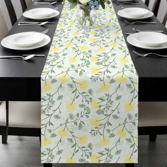 Yellow Spring Floral Table Runner 120 Inches Long, Flowers Leaves Pastoral Botanical Kitchen Coffee Dining Table Decoration for Home Party Birthday Wedding Home Decor 13x120 Inches