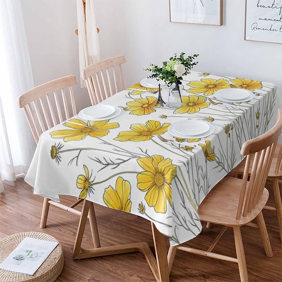 Yellow Spring Floral Tablecloth Rectangle Table Cloth 60x84 , Waterproof Tablecloth Outdoor Table Cloth, Summer Botanical Watercolor Daisy Washable Table Cover for Kitchen Dining Party