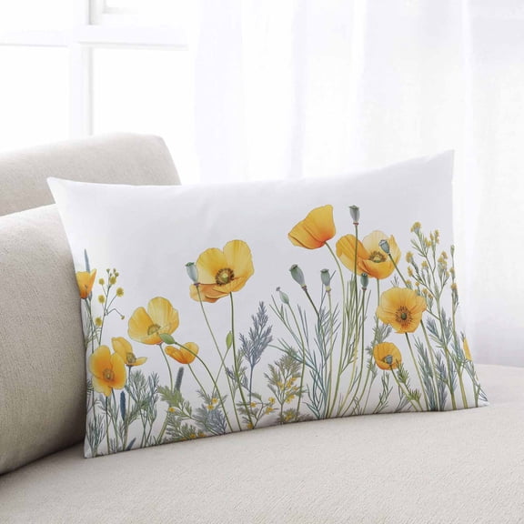 Yellow Spring Floral Throw Pillow Covers, Watercolor Summer Botanical Soft Breathable Pillow Cases with Invisible Zipper for Sleeping, Small Pillowcases for Couch Bed Sofa Chair 16x24 Inches