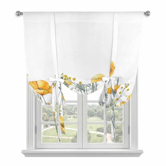 Yellow Spring Floral Tie Up Curtain Valance for Window, Adjustable Rod Pocket Window Curtains Shades, Watercolor Summer Botanical Light Filtering Valance Drapes for Cafe Living Room Bedroom 42"x54"