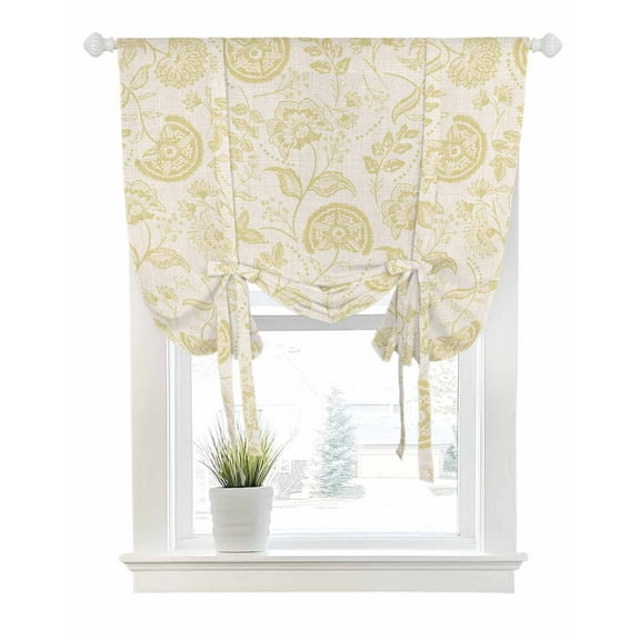 Yellow Spring Floral Tie Up Curtains for Window, Thermal Insulated Balloon Shade Adjustable Rod Pocket Curtains Valance Panels for Kitchen Bathroom Cafe 42 x 45 Summer Botanical Farmhouse