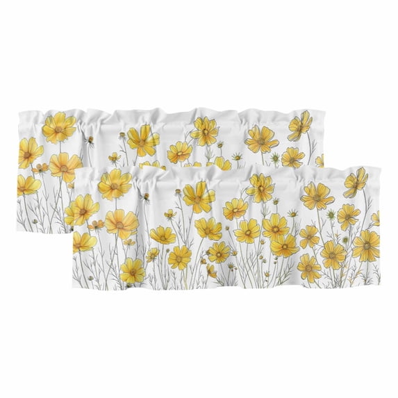 Yellow Spring Floral Valances for Windows, Summer Botanical Watercolor Daisy Light Filtering Kitchen Curtains, Rod Pocket Window Valance Curtains for Living Room Bedroom, 42" W x 12" L, 2 Panels