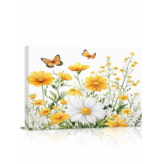 Yellow Spring Floral Wall Art for Living Room,Canvas Picture Wall Decor for Bathroom Bedroom,Pastoral Summer Botanical Daisy Painting Artwork for Office Kitchen Hallway Dining Room Home Decor 12"x16"