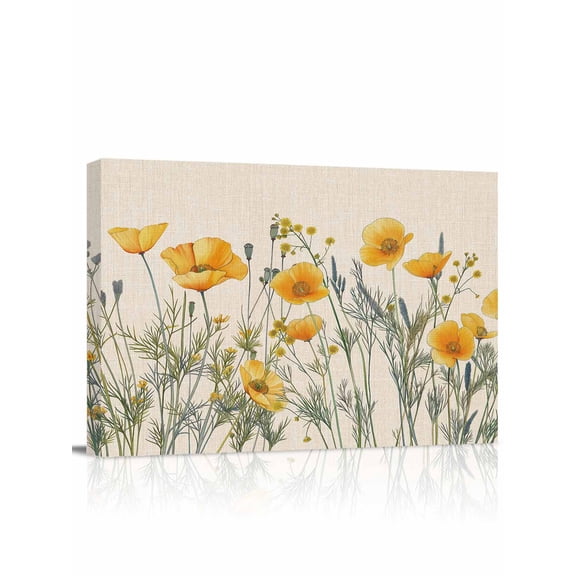 Yellow Spring Floral Wall Art for Living Room,Canvas Picture Wall Decor for Bathroom Bedroom,Watercolor Farmhouse Botanical Painting Artwork for Office Kitchen Hallway Dining Room Home Decor 12"x16"
