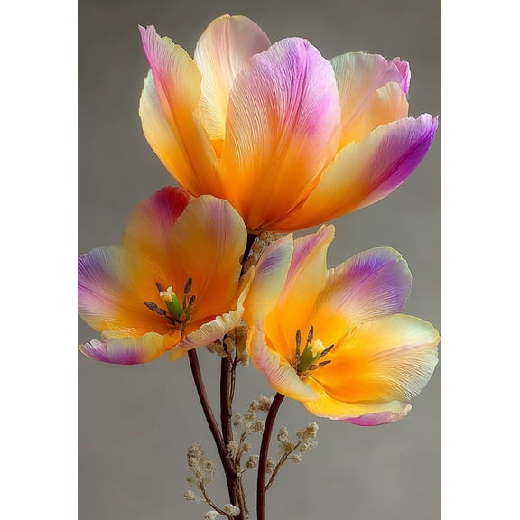 Yellow Spring Flower Canvas Print, Pink Orange Floral Art, Home Office Wall Decor