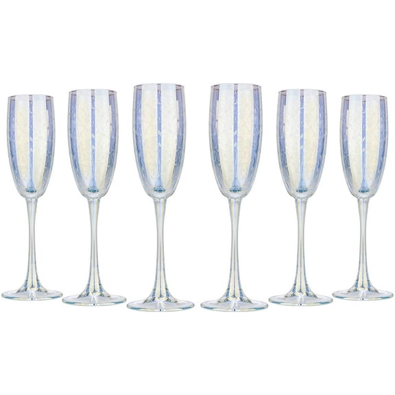 Yellow Spring Rainbow 6-Ounce Champagne Flutes, Sparkling Wine Glass Set, Clear Tall Stemmed Drinkware, Elegant Gift for Weddings, Anniversaries, Birthdays, Set of 6