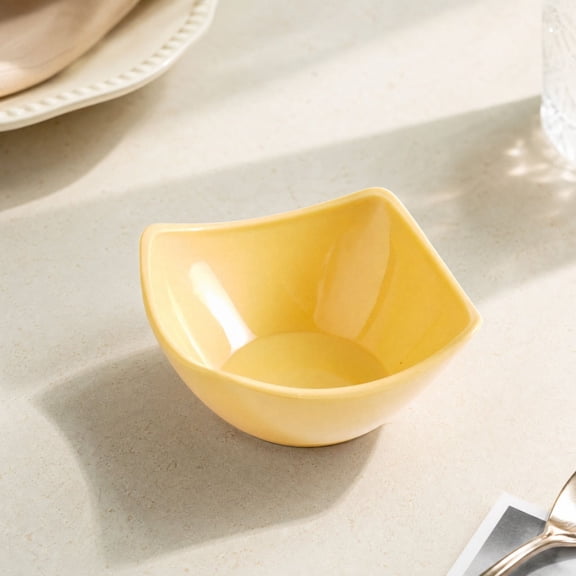 Yellow Square Melamine Bowl 3.31in Curved Serving Bowl for Salad Fruit Snacks Kitchen Countertop Party Home Table Decor