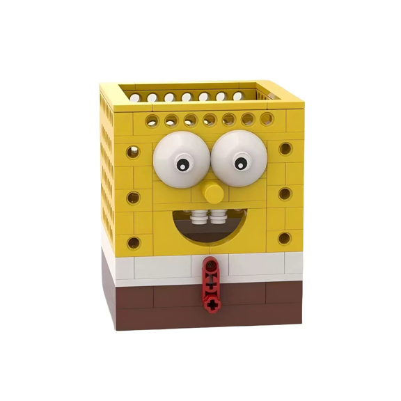 Yellow Square Pen Holder Building Blocks Set, DIY Assembly Storage Brick Model, Creative Desktop Collectible Building Toy