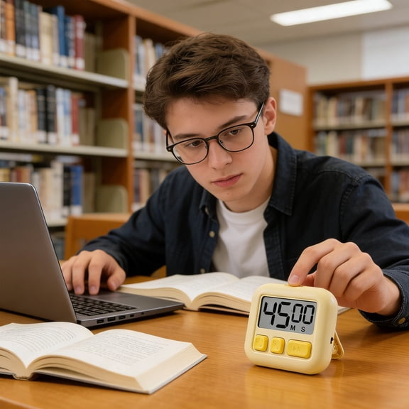 Yellow Square Sugar Kitchen Timer - LCD Digital Countup Timer, Magnetic Stand Timer, Time Management Alarm Clock, Durable Home Kitchen Counter Timer, 1pc