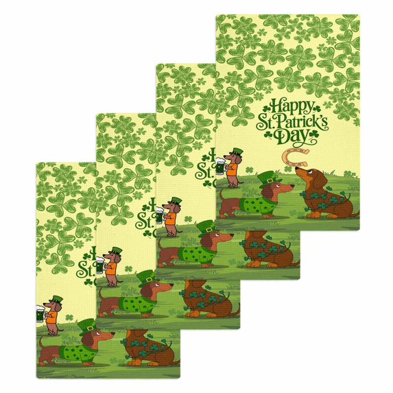 Yellow St. Patrick's Day Kitchen Dish Towels for Drying Dishes Set of 4, Green Lucky Clovers Dog Waffle Weave Microfiber Hand Tea Bathroom Towels Quick Dry & Absorbent Towel 15.7x23.6